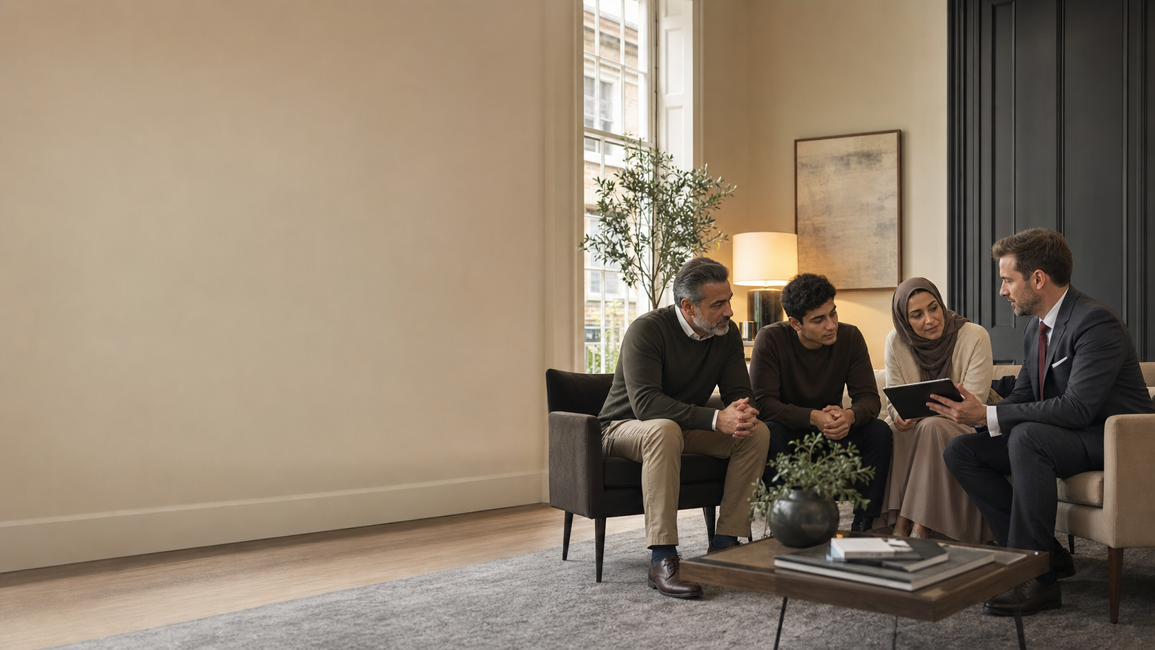An Arab family discussing university plans with a UK education adviser