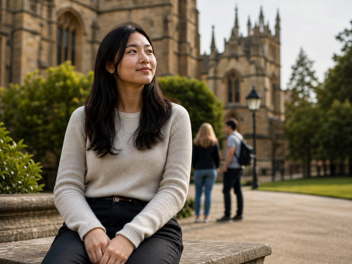 A Southeast Asian student on a historic British university campus